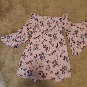 Pink Floral Print Off Shoulder Layered Sleeve Mate
